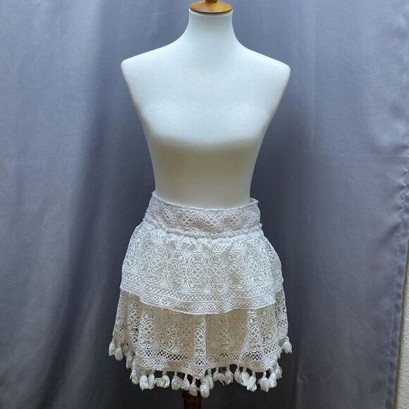 Anine Bing Crochet skirt ruffle tier fringe tassel XS festival - Picture 2 of 12